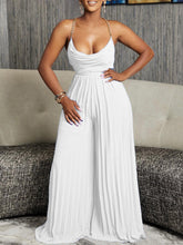 Chain Halter Backless Pleated Jumpsuit